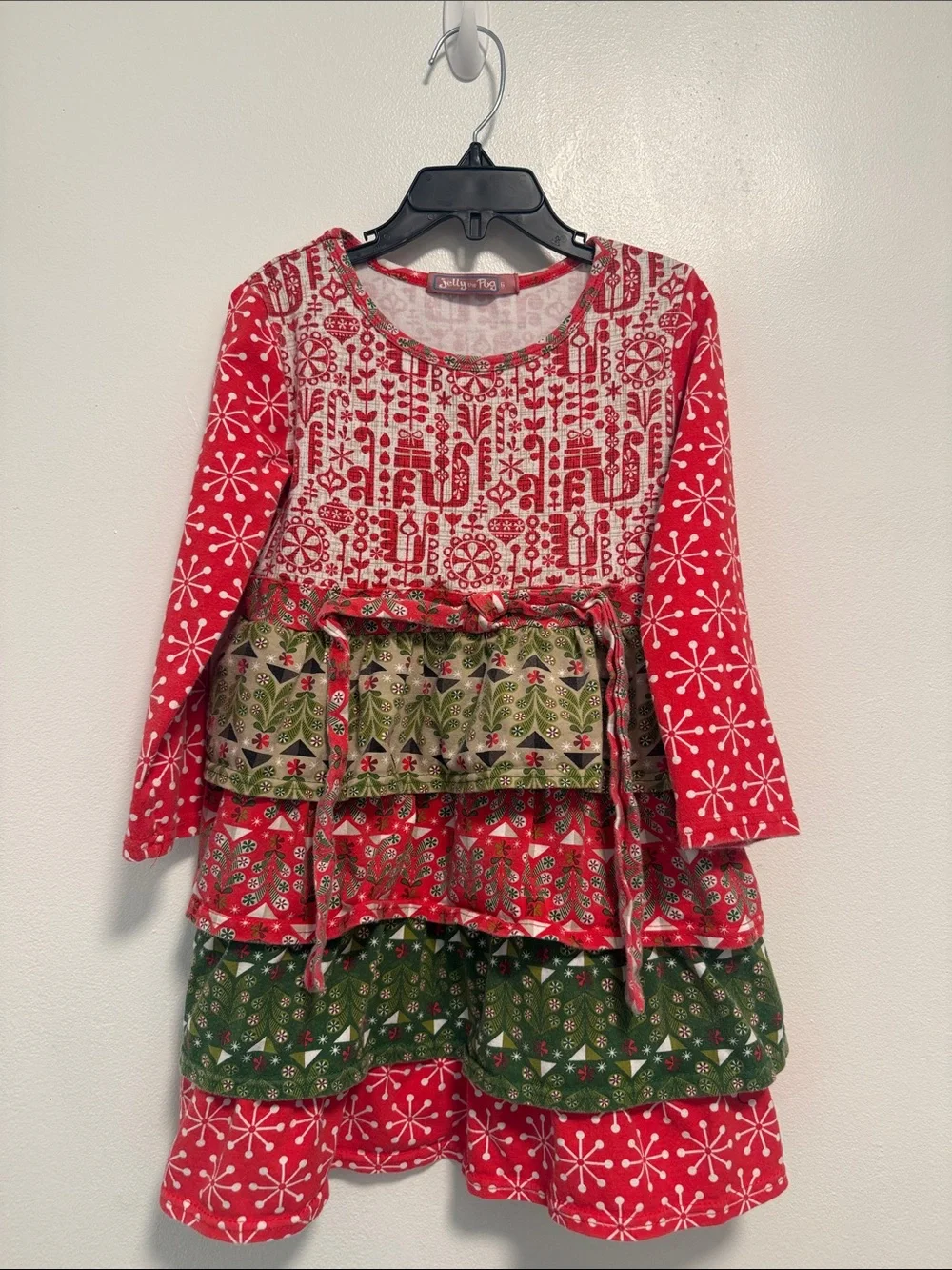 Jelly The Pug Red & Green Layered Holiday Girls' Costume Dress with Red Leggings